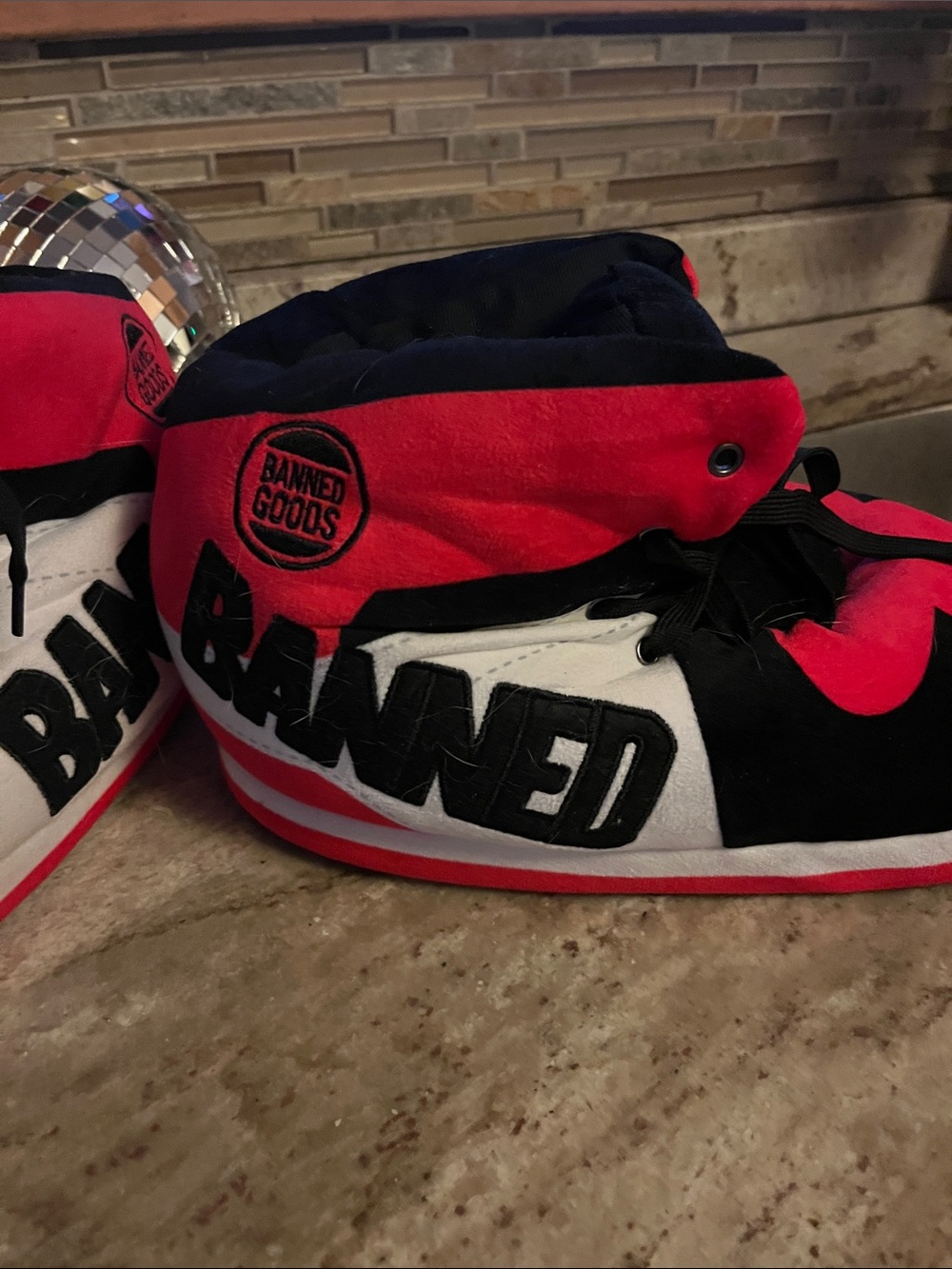 High-Top Slipper Sneakers in Red, Black & White